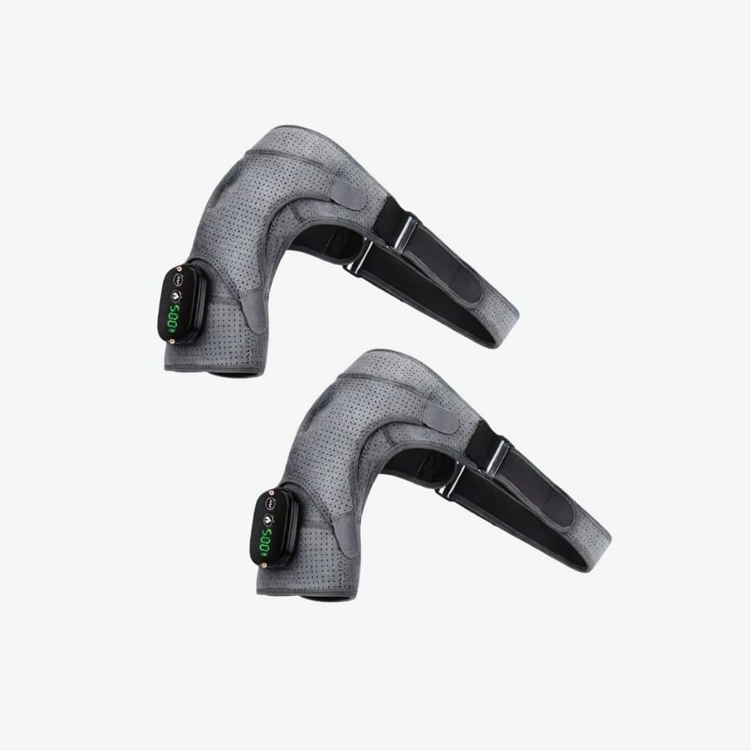 Two gray guitar heated shoulder massager on a white background