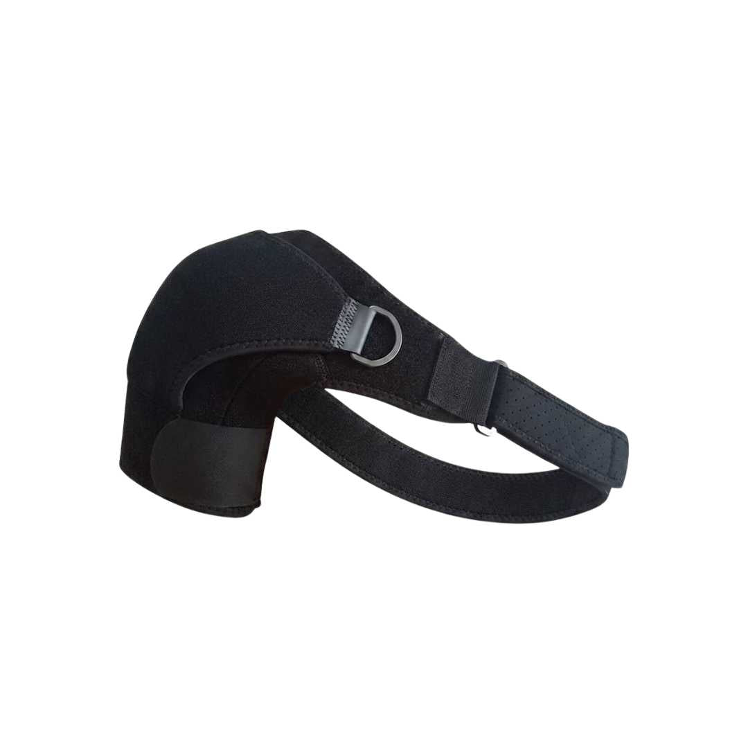 Black shoulder brace on a white background